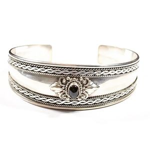 Vintage Sterling Silver Garnet Cabochon Cuff